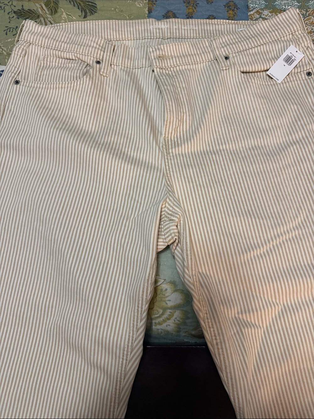 Old Navy Cream and White Striped Straight-Leg Pants